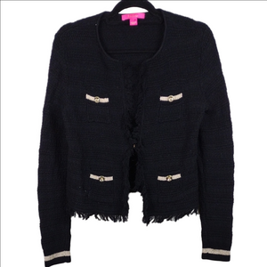 Lilly Pulitzer Black Gold Metallic Textured Knit One Clasp Front Cardigan Jacket